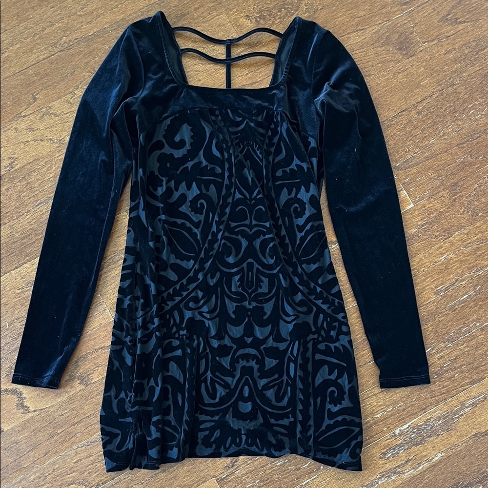 Black Velvet Long Sleeve Dress FREE PEOPLE